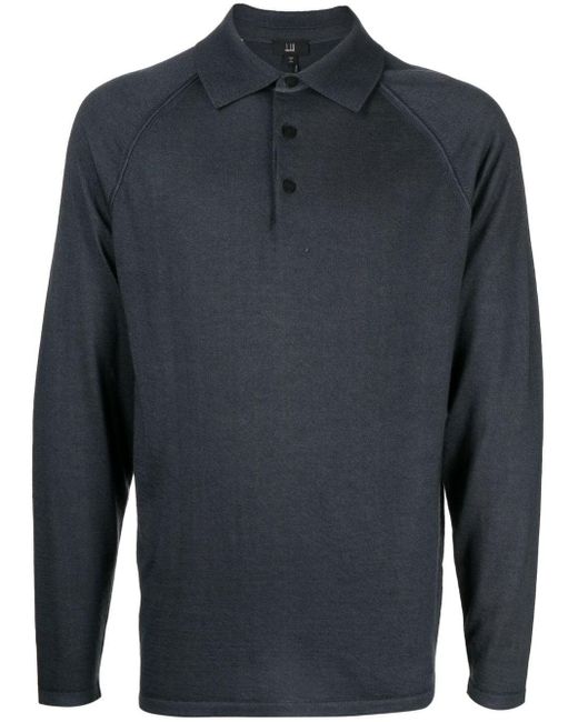 Dunhill Blue Long-sleeve Cashmere Polo Shirt for men