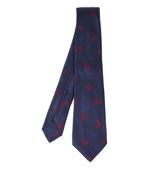Kiton Blue Paisley-Pattern Silk Tie for men