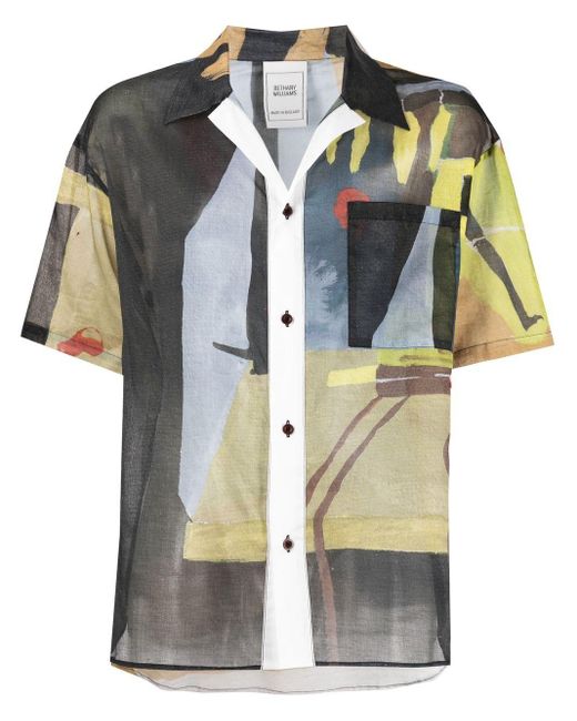 BETHANY WILLIAMS Blue Abstract-print Short-sleeve Shirt for men