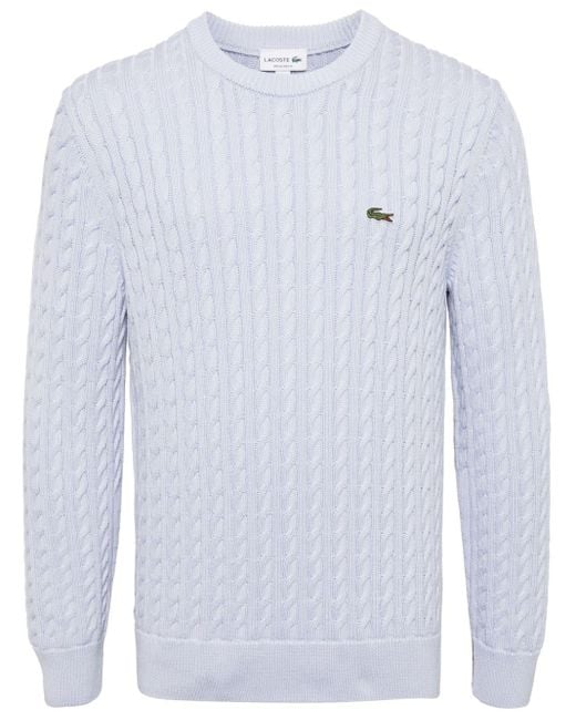 Lacoste Blue Logo-embroidered Cable-knit Jumper for men