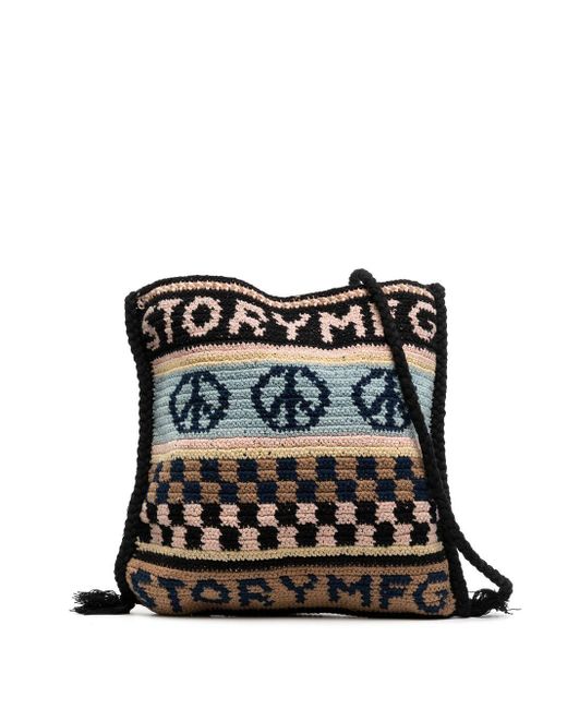 STORY mfg. Black Stash Crochet Shoulder Bag for men