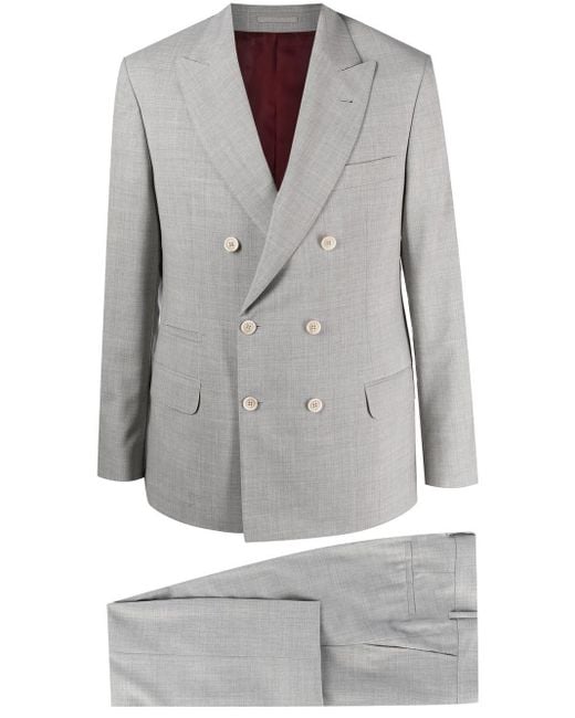 Brunello Cucinelli Gray Double-breasted Two-piece Suit for men