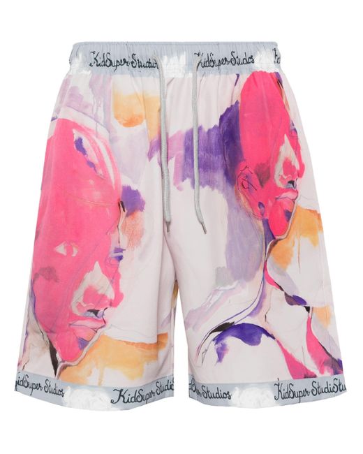 Kidsuper Pink Abstract-Print Sport Shorts for men