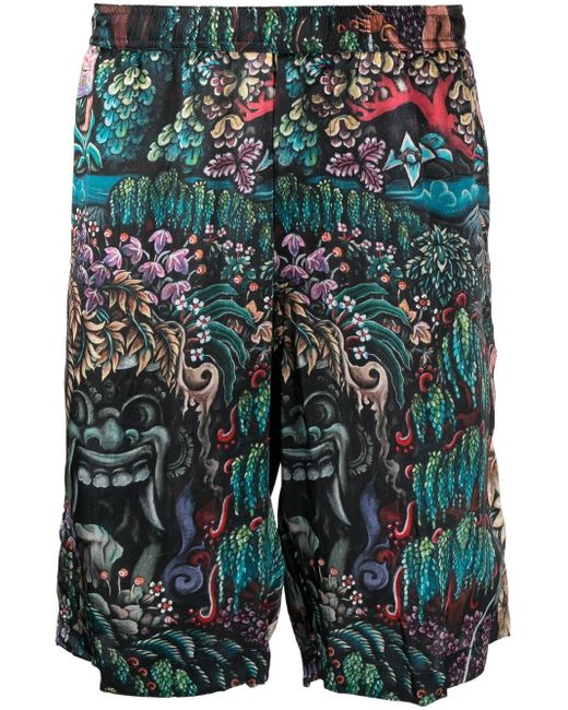 Endless Joy Blue Graphic-print Silk Bermuda Shorts for men
