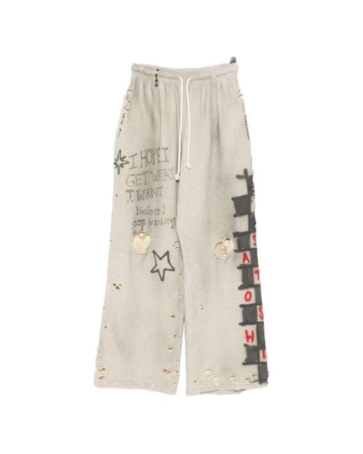 Satoshi Nakamoto White Embellished Printed Trousers for men