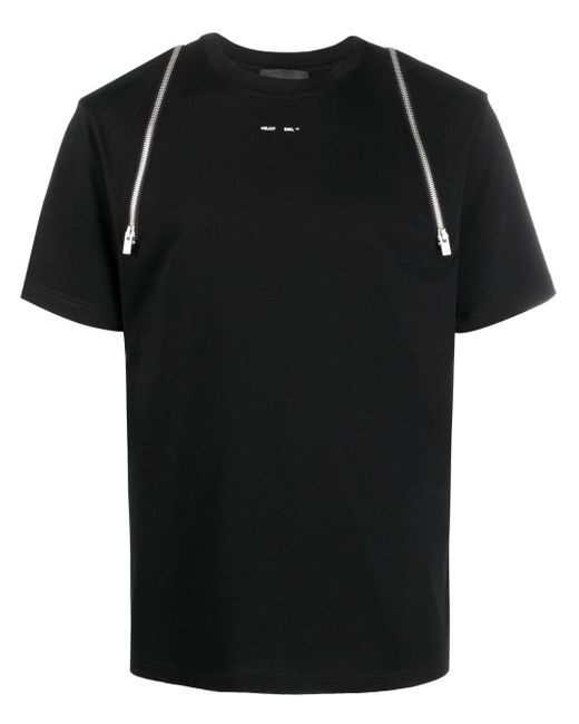 HELIOT EMIL Black Zip-Detail Cotton T-Shirt for men