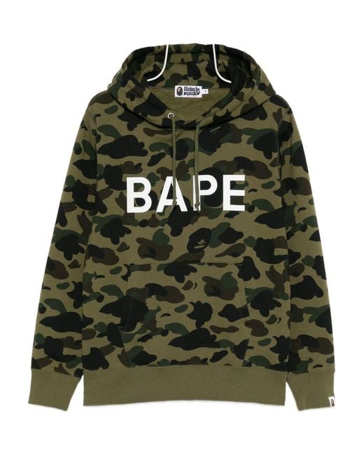 A Bathing Ape Green Classic Camouflage Hoodie With Bold Lettering for men