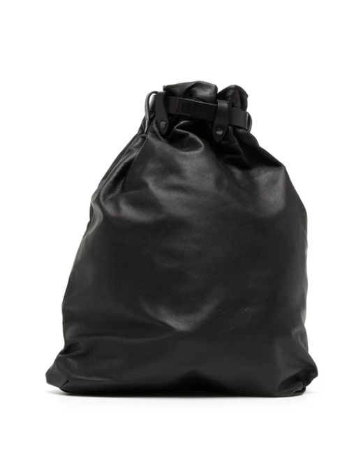 Yohji Yamamoto Black Drawstring Leather Backpack for men