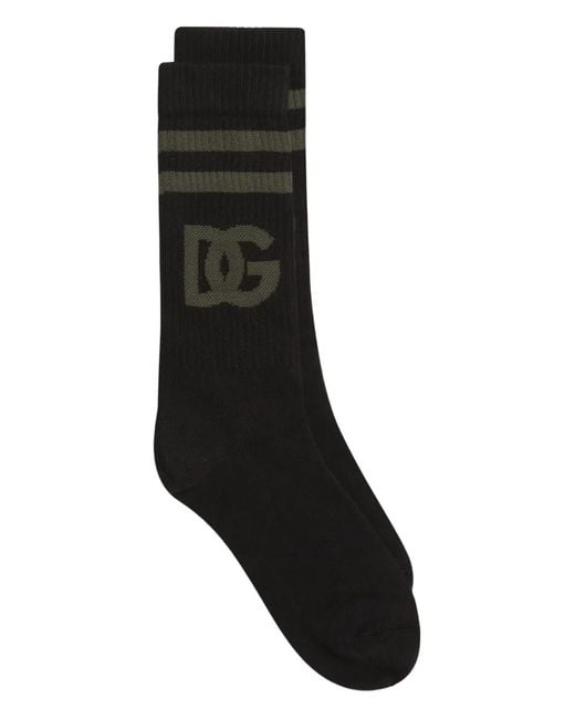 Dolce & Gabbana Black Cotton Socks With Dg Jacquard Logo for men