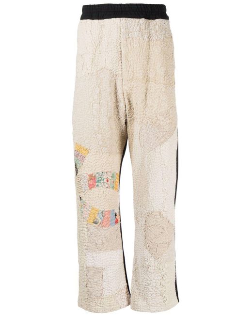 By Walid Natural Patchwork Design Trousers for men