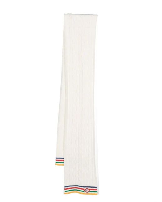 Casablanca White Striped Cable-Knit Wool Scarf for men
