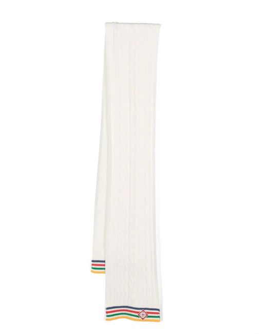 Casablancabrand White Striped Cable-Knit Wool Scarf for men