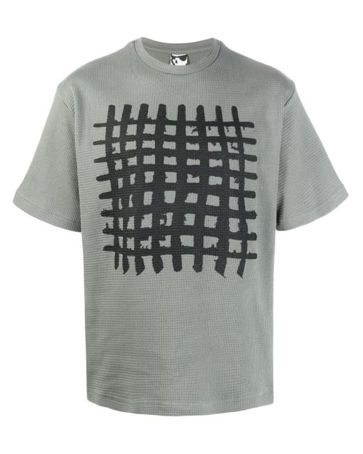 GR10K Gray Grid-print Cotton T-shirt for men