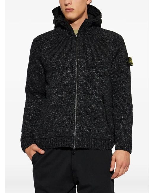 Stone Island Black Logo-Patch Hooded Jacket for men
