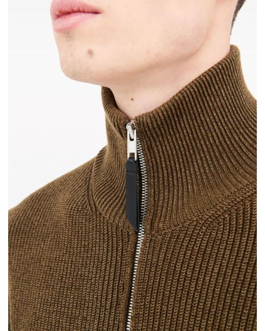 Maison Margiela Brown Ribbed-Knit Zip-Up Cardigan for men