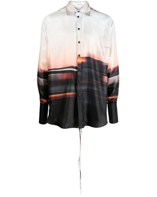 Peter Do Black Blurred City Convertible Silk Shirt for men