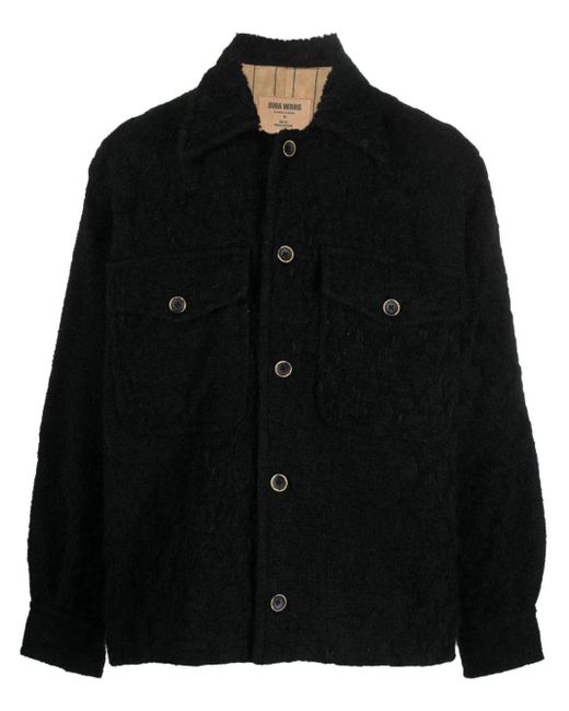 Uma Wang Black Distressed-effect Knitted Shirt Jacket for men