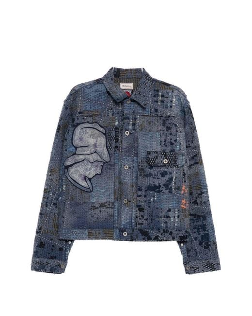 Kafeneo by TBF Blue Patch-Work Jacket for men