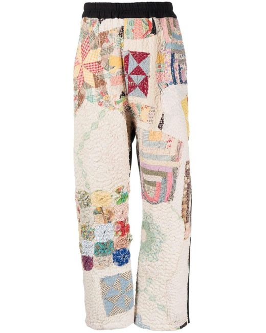 By Walid Blue Patchwork Straight-leg Trousers for men
