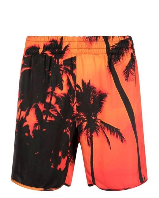 BLUE SKY INN Orange Palm-Tree Print Swim Shorts for men