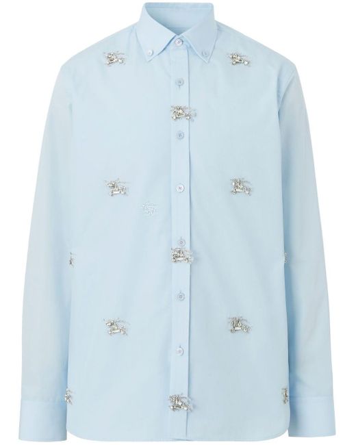Burberry Blue Crystal-embellished Cotton Shirt for men