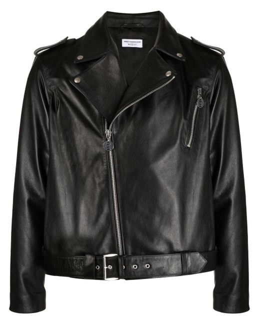 Honey Fucking Dijon Black Slogan-print Leather Biker Jacket for men