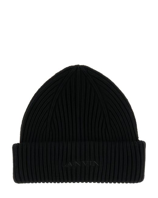 Lanvin Black Ribbed-Knit Wool Hat for men
