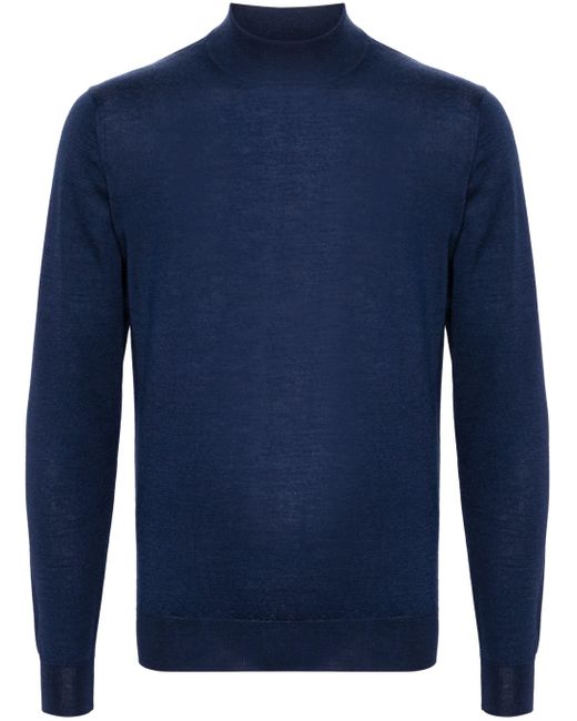 Fedeli Blue Mock Neck Jumper for men