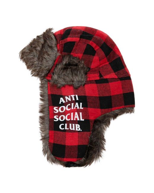 ANTI SOCIAL SOCIAL CLUB Red Trapper Flannel Hat for men