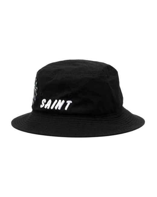 SAINT Mxxxxxx Black Logo-patch Cotton Bucket Hat for men