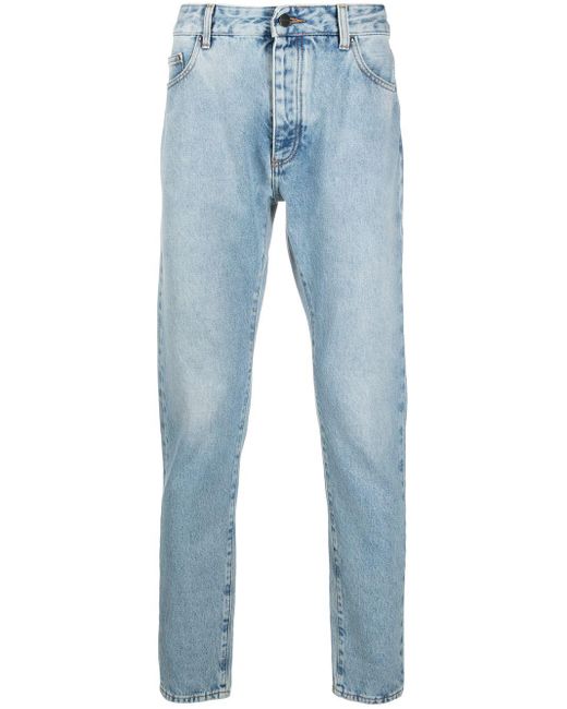 Palm Angels Blue Logo-Print Slim-Fit Jeans for men