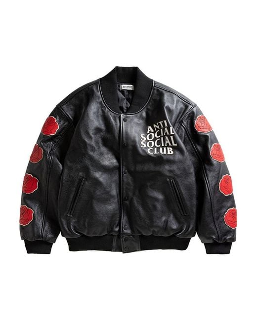 ANTI SOCIAL SOCIAL CLUB Black Logo-Detail Leather Jacket for men