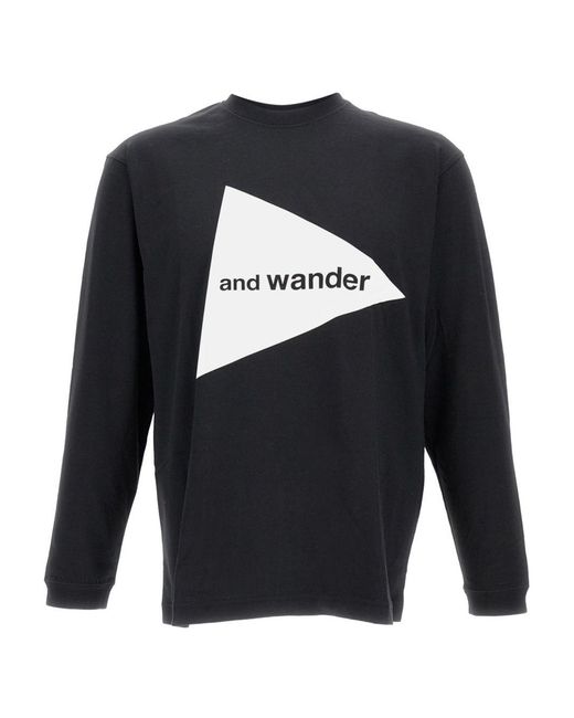 And Wander Blue Logo-Print Long-Sleeve T-Shirt for men