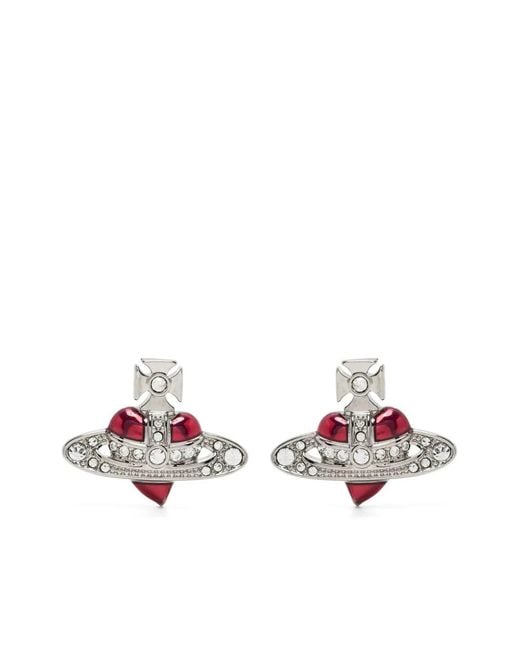 Vivienne Westwood White New Diamante Heart Stud Earrings for men