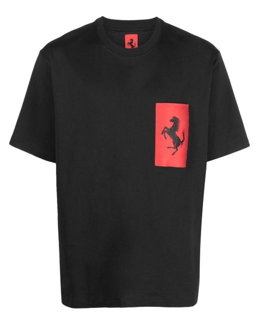 Ferrari Black Logo-patch Crew Neck T-shirt for men