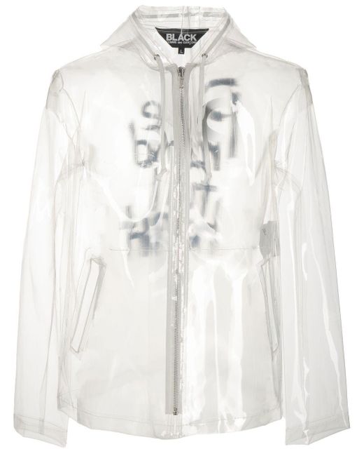 COMME DES GARÇON BLACK White Slogan-print Transparent Jacket for men