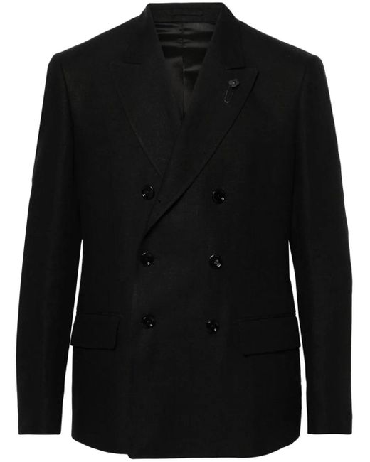 Lardini Black Double-Breasted Linen Blazer for men