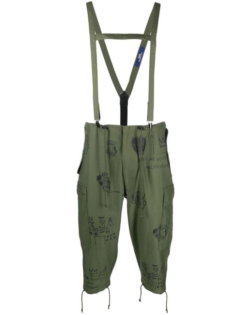 Junya Watanabe Green Graphic-print Suspender Cropped Trousers for men