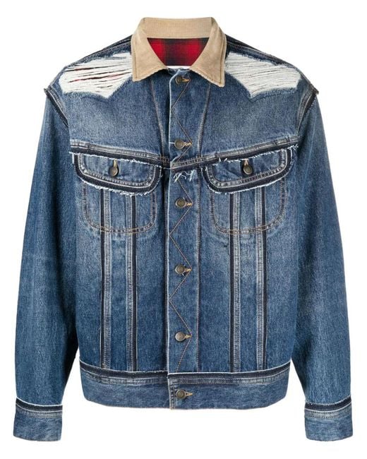 Maison Margiela Blue Ripped-detailing Denim Jacket for men