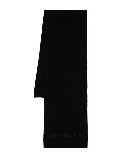 Givenchy Black Logo-embroidery Wool Scarf for men