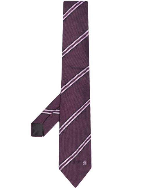 Givenchy Purple Logo Stripe Silk Embroidered Tie for men