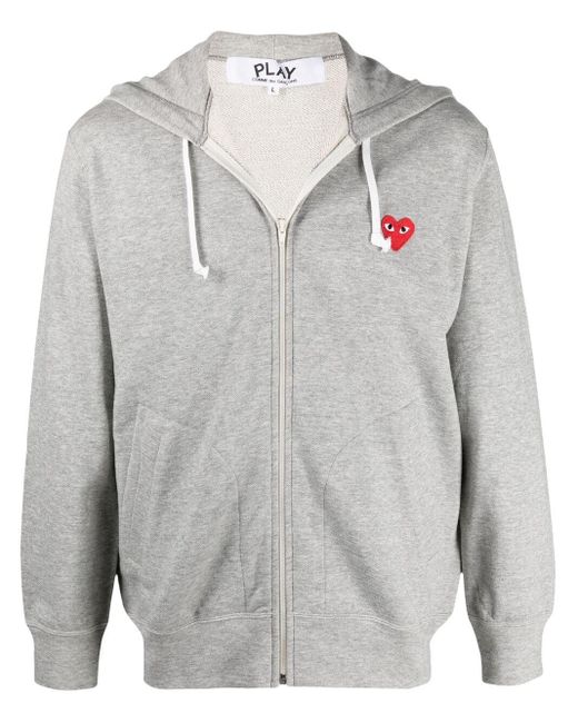 COMME DES GARÇONS PLAY Gray Heart-Patch Cotton Hoodie for men