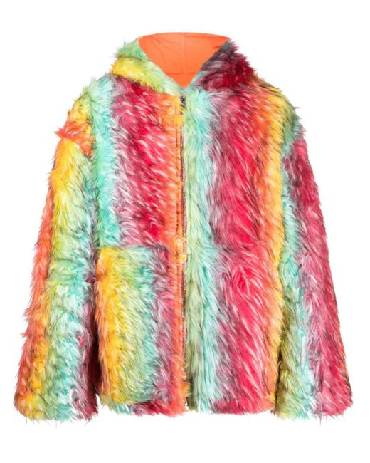 Bluemarble Pink Striped Reversible Faux-fur Hooded Jacket for men