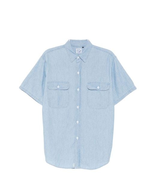 Orslow Blue Short-Sleeve Chambray Shirt for men