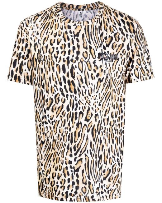 Moschino White Leopard-print Short-sleeved T-shirt for men