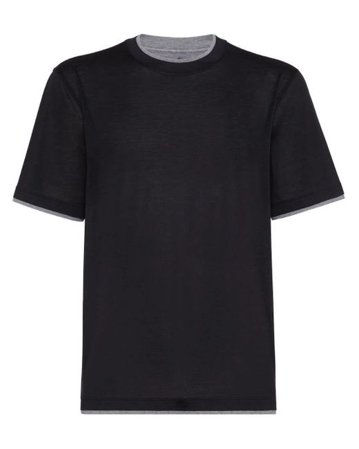 Brunello Cucinelli Black Layered-effect Silk-cotton T-shirt for men