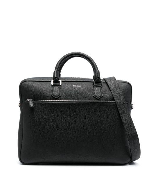 Serapian Black Logo-print Leather Laptop Bag for men
