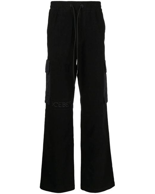 Iceberg Black Side Cargo-Pocket Trousers for men
