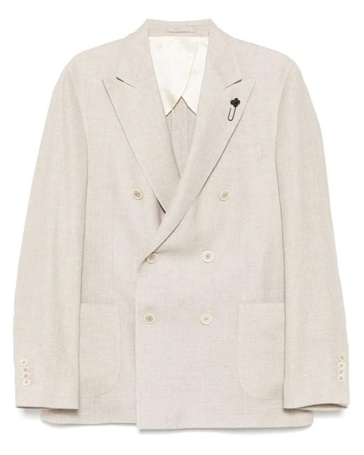 Lardini Natural Double-Breasted Blazer for men