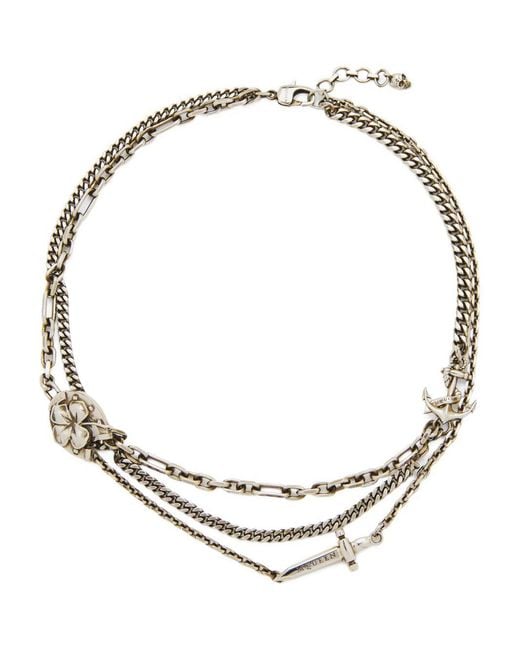 McQueen Metallic Chain-Link Flower Dagger Necklace for men